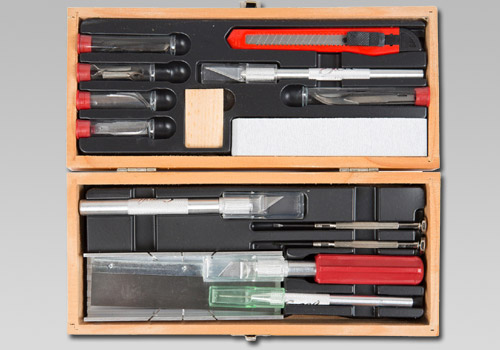 Deluxe Knife and Tool Set in a wooden chest