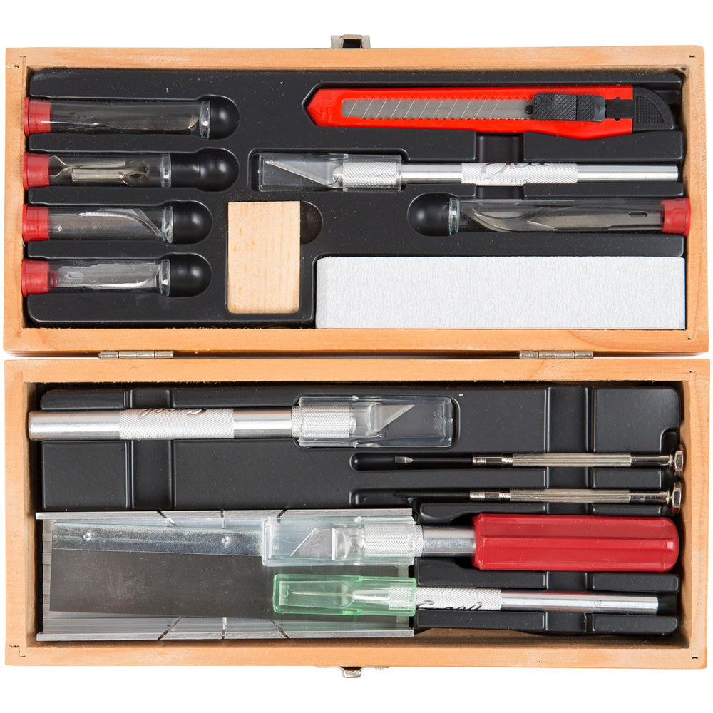 Deluxe Knife and Tool Set in a wooden chest - Click Image to Close